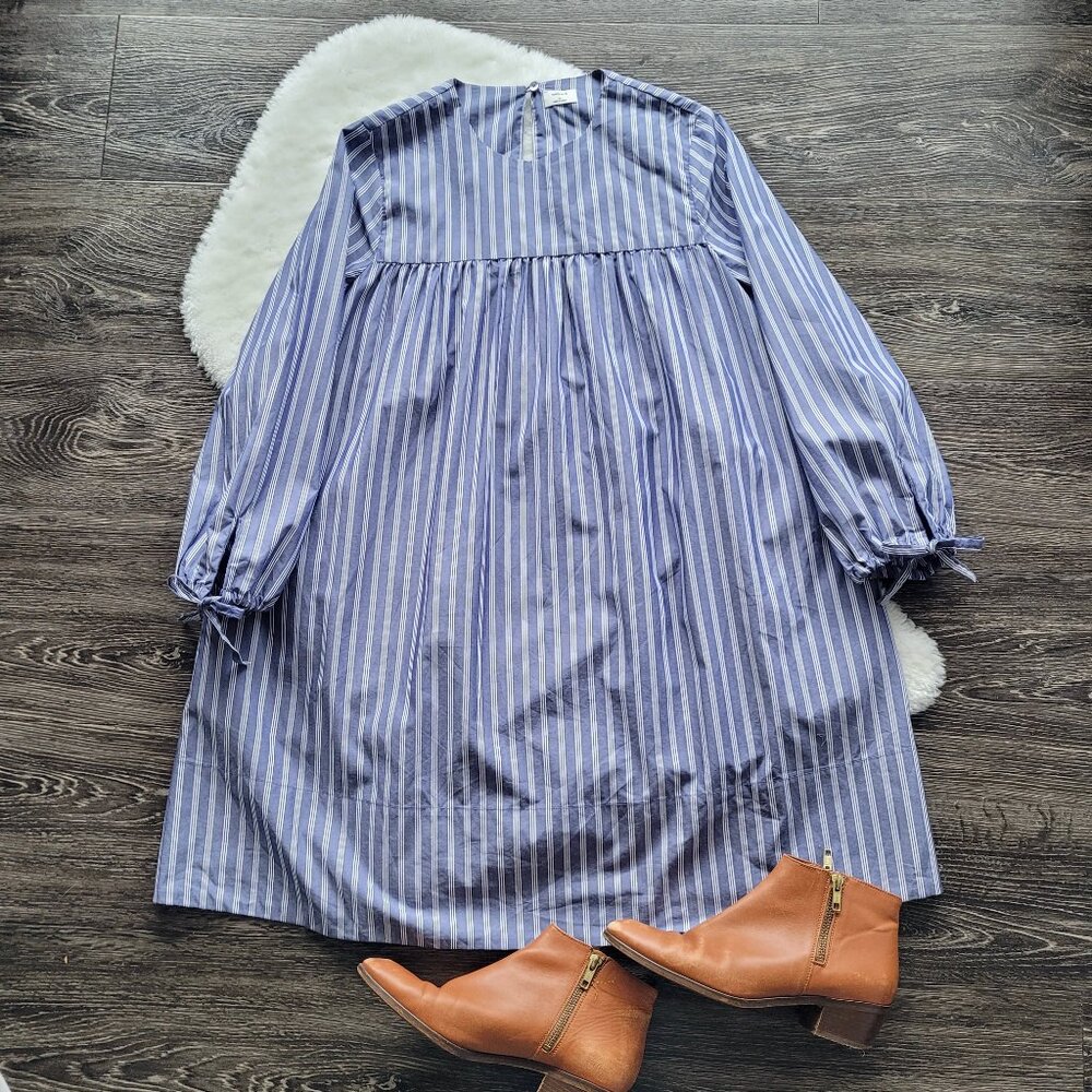 Aritzia Wilfred Le Fou Lessines Poplin Smock Dress Blue Stripe Size XS Oversized - Picture 2 of 14